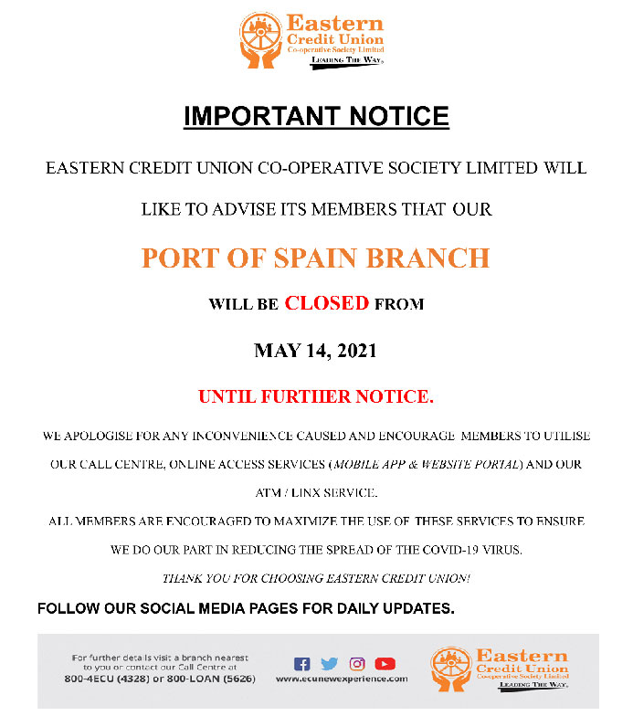 Branch Closure Notice - Port of Spain