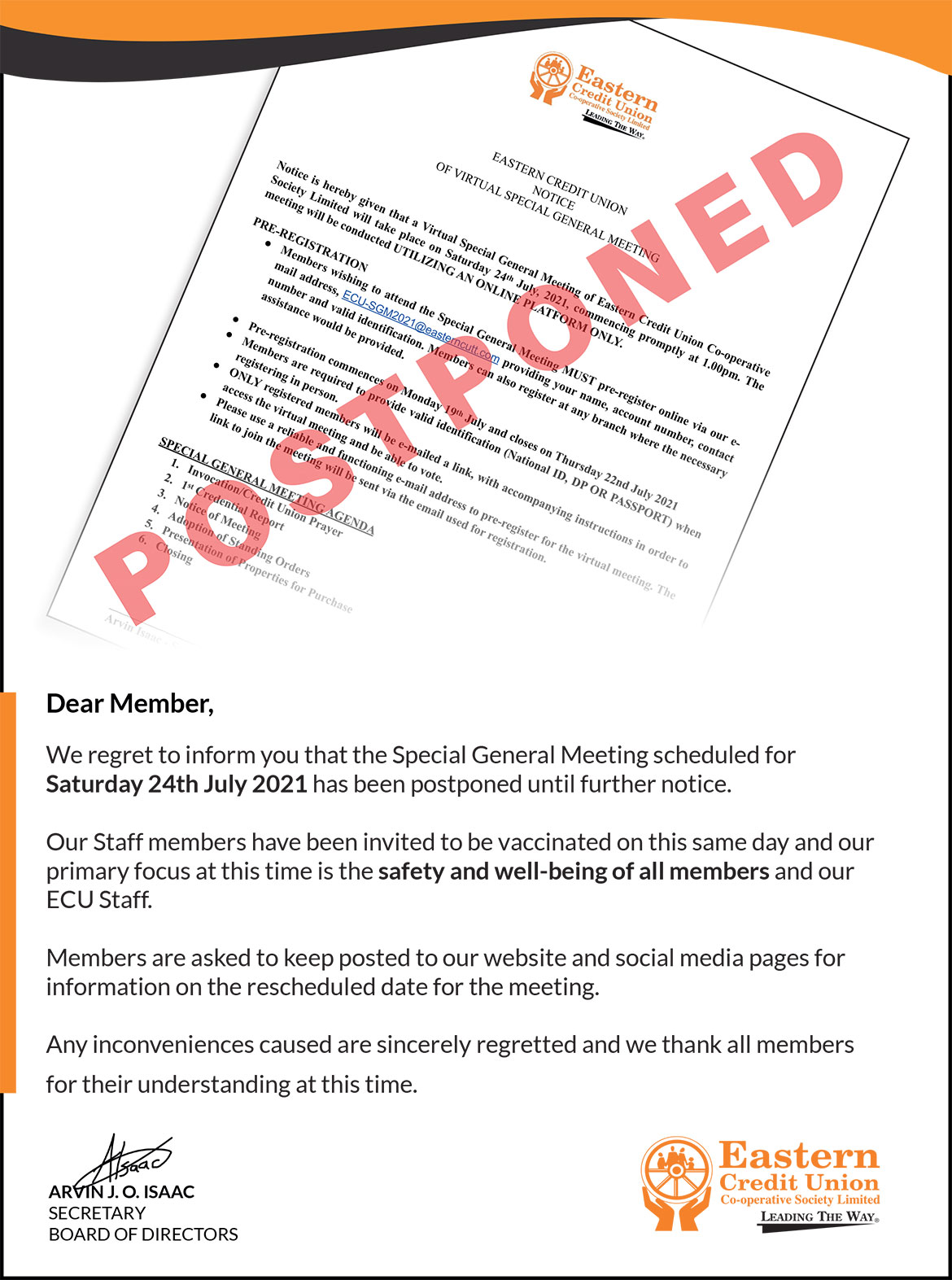 Postponement of Special General Meeting